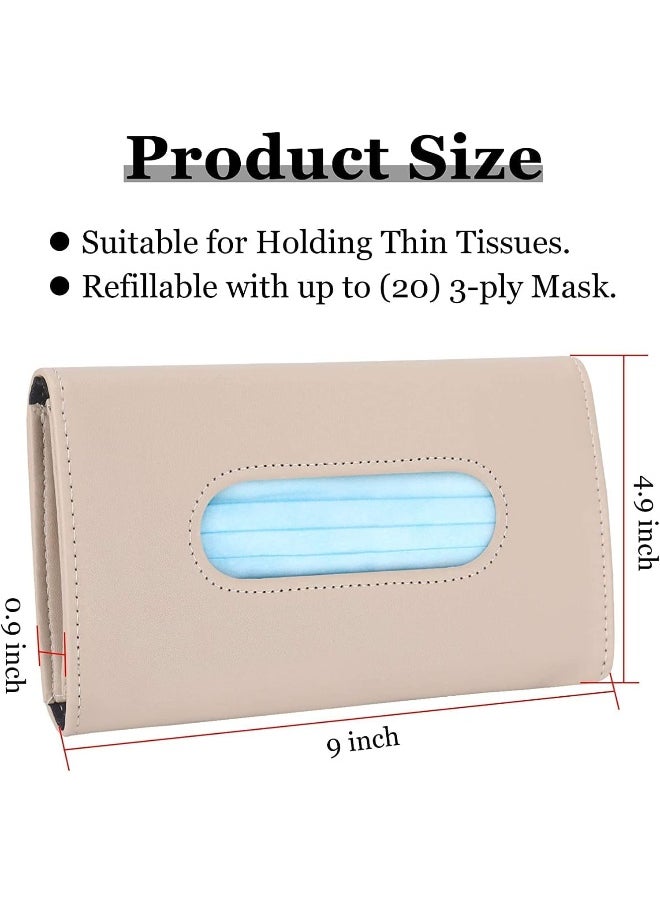 SHOWAY Car Tissue Holder, Mask Refillable Mask, Sun Visor Napkin Holder For Car, Face Hanging Paper Towel Clip, Pu Leather Box, Beige  - Image 2