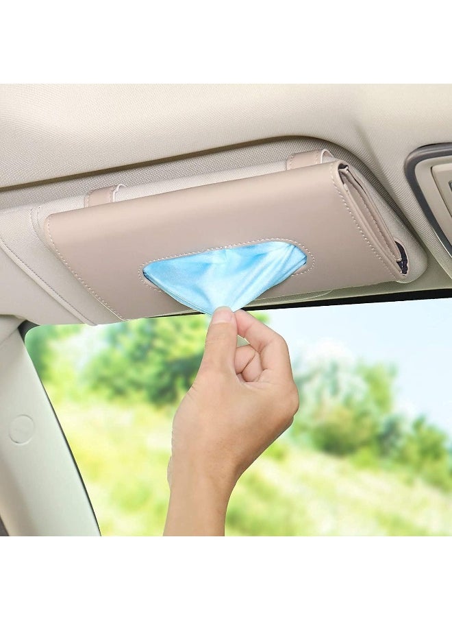 SHOWAY Car Tissue Holder, Mask Refillable Mask, Sun Visor Napkin Holder For Car, Face Hanging Paper Towel Clip, Pu Leather Box, Beige  - Image 3