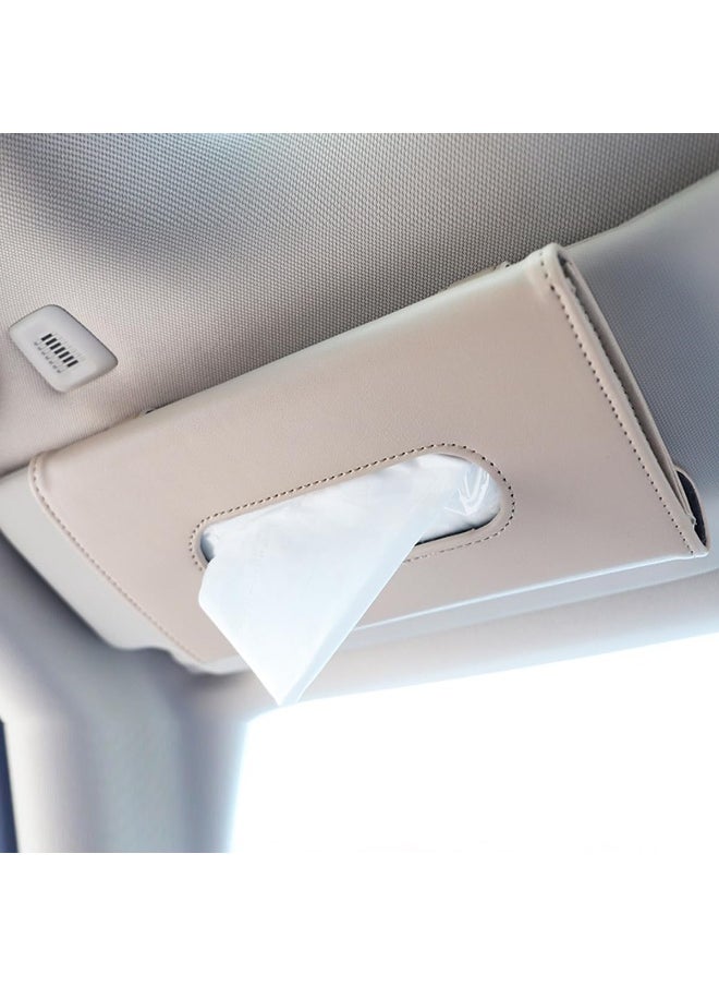 SHOWAY Car Tissue Holder, Mask Refillable Mask, Sun Visor Napkin Holder For Car, Face Hanging Paper Towel Clip, Pu Leather Box, Beige  - Image 1