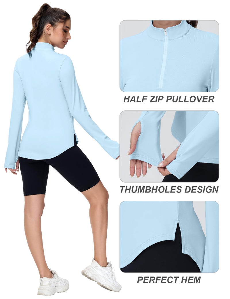 GGOV Women's Golf Polo Long Sleeve Workout Tops V Neck UPF 50+ Sun Protection Quick Dry Lightweight Active Tennis Shirts Lake Blue - Image 4