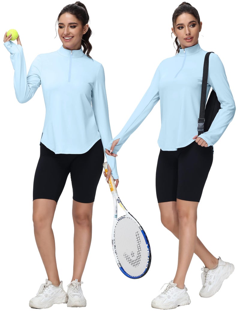 GGOV Women's Golf Polo Long Sleeve Workout Tops V Neck UPF 50+ Sun Protection Quick Dry Lightweight Active Tennis Shirts Lake Blue - Image 2