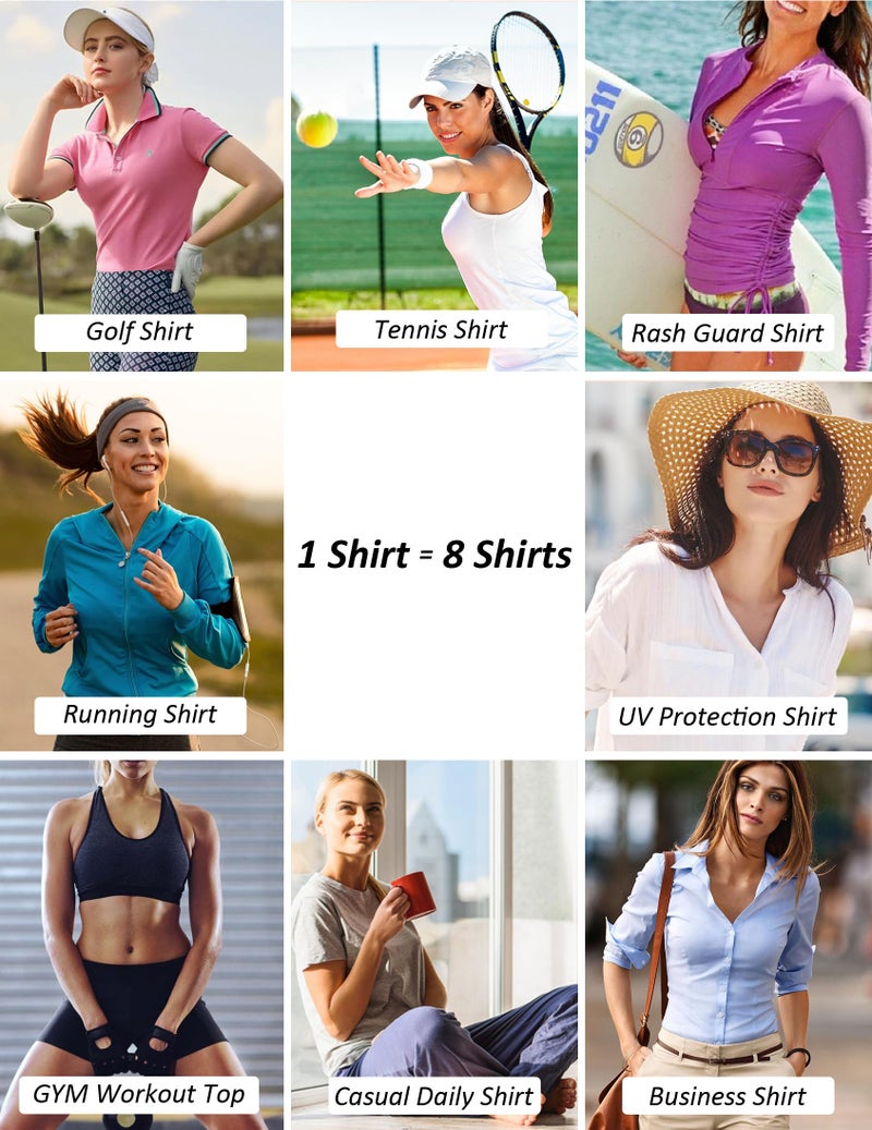 GGOV Women's Golf Polo Long Sleeve Workout Tops V Neck UPF 50+ Sun Protection Quick Dry Lightweight Active Tennis Shirts Lake Blue - Image 5
