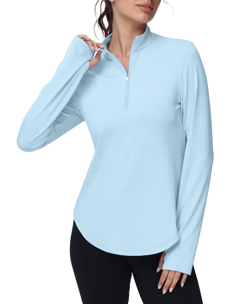 GGOV Women's Golf Polo Long Sleeve Workout Tops V Neck UPF 50+ Sun Protection Quick Dry Lightweight Active Tennis Shirts Lake Blue - Image 1