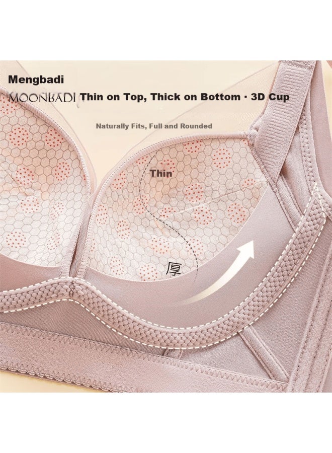 Moonbadi Women's Small Bust Push-up Bra Mesh Wireless Beauty Salon Shaping Side Support Bra - Image 3