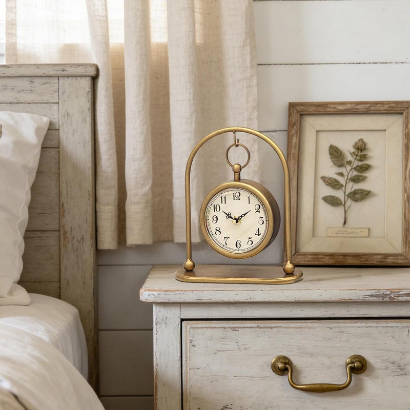 JUMBO DECOR Vintage Small Gold Table Clock, Farmhouse Table Clock, Silent Non-Ticking Battery Operated Desk and Shelf Clocks for Living Room Bedroom Kitchen Home Decor - Image 5