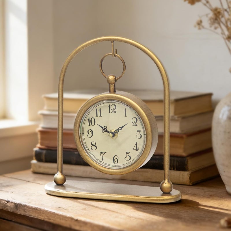JUMBO DECOR Vintage Small Gold Table Clock, Farmhouse Table Clock, Silent Non-Ticking Battery Operated Desk and Shelf Clocks for Living Room Bedroom Kitchen Home Decor - Image 1