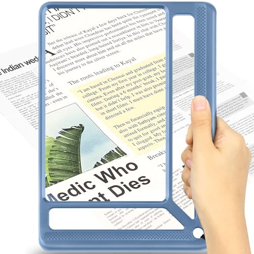 AKKYCVS 5X Full Page Magnifying Glass for Reading, Lightweight Rectangular Magnifier Provides Large Book Page Viewing Area, Handheld Magnifier for Reading Small Prints for Seniors, Low Vision-Blue - Image 1
