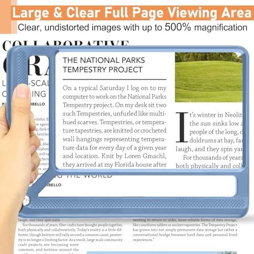 AKKYCVS 5X Full Page Magnifying Glass for Reading, Lightweight Rectangular Magnifier Provides Large Book Page Viewing Area, Handheld Magnifier for Reading Small Prints for Seniors, Low Vision-Blue - Image 2