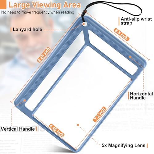 AKKYCVS 5X Full Page Magnifying Glass for Reading, Lightweight Rectangular Magnifier Provides Large Book Page Viewing Area, Handheld Magnifier for Reading Small Prints for Seniors, Low Vision-Blue - Image 4