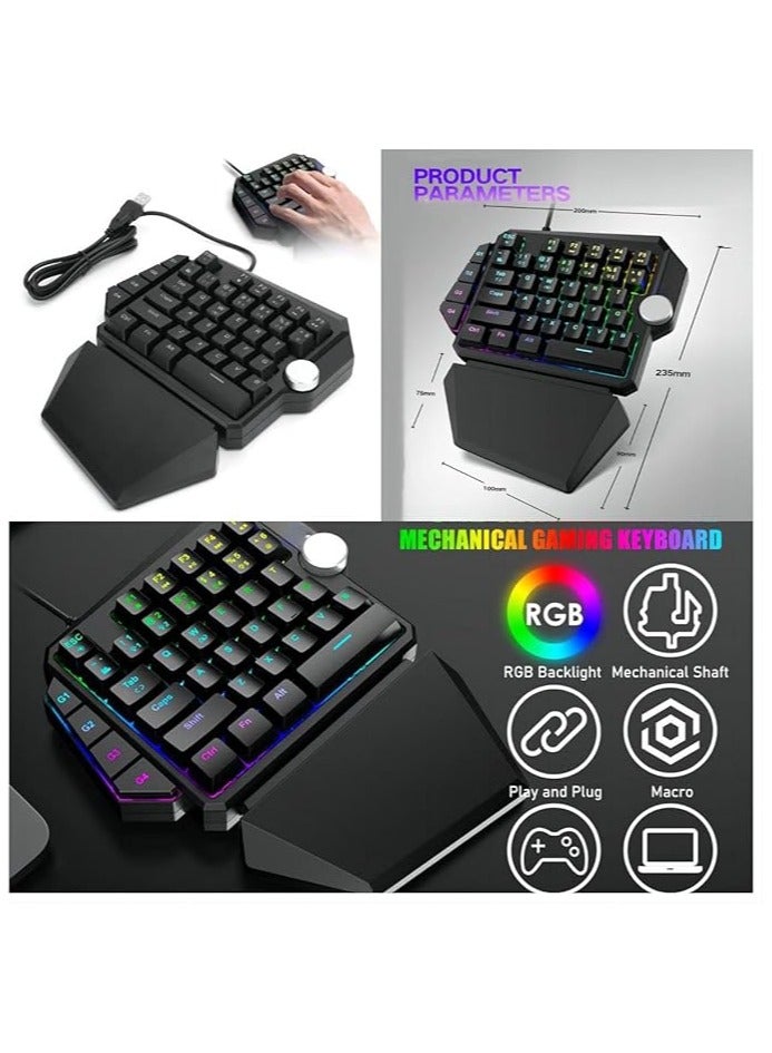 erorex One Handed Gaming Mechanical Keyboard, RGB Backlight Single Hand Ergonomic E-Sports Game Keypad, 44 Keys for Desktop Notebook Tablet Game Console, Programmable Keys Multimedia Knob Keyboard - Image 2