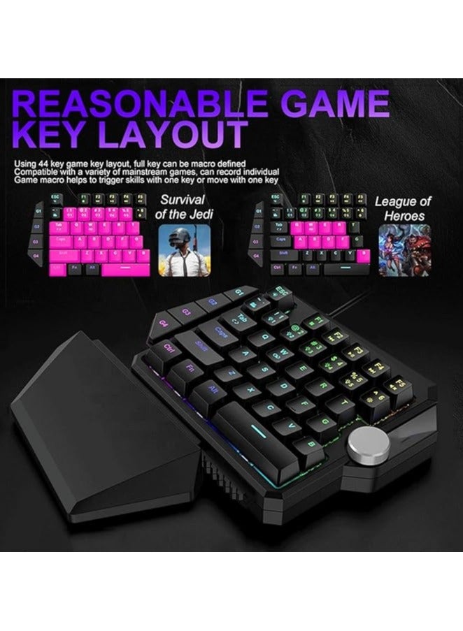 erorex One Handed Gaming Mechanical Keyboard, RGB Backlight Single Hand Ergonomic E-Sports Game Keypad, 44 Keys for Desktop Notebook Tablet Game Console, Programmable Keys Multimedia Knob Keyboard - Image 3