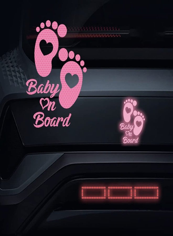 Dreothy 2pcs Footprint Baby on Board Sign Reflective Stickers, High Reflective Baby Safety Warning Vinyl Stickers for Cars Window Body Bumper Stickers,6.1x7.87 inch - Image 1