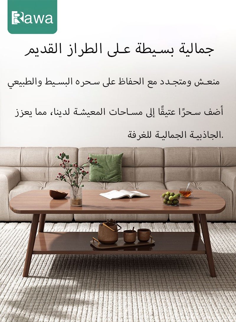 Rawa Modern Coffee Table for Living Room, Mid-Century Oval Wood Coffee Table, Double Layer Center Table for Small Space, 100x50x42cm, Espresso - Image 2