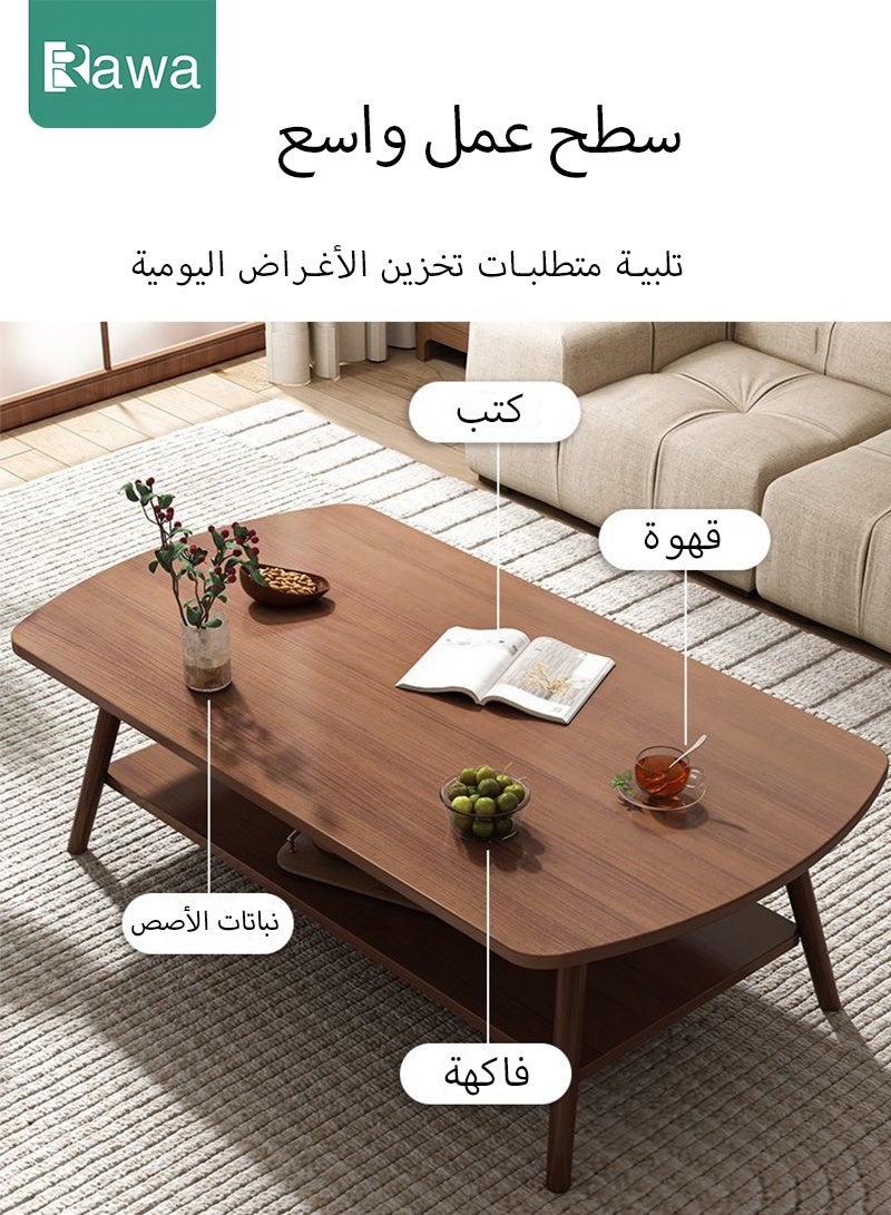Rawa Modern Coffee Table for Living Room, Mid-Century Oval Wood Coffee Table, Double Layer Center Table for Small Space, 100x50x42cm, Espresso - Image 3
