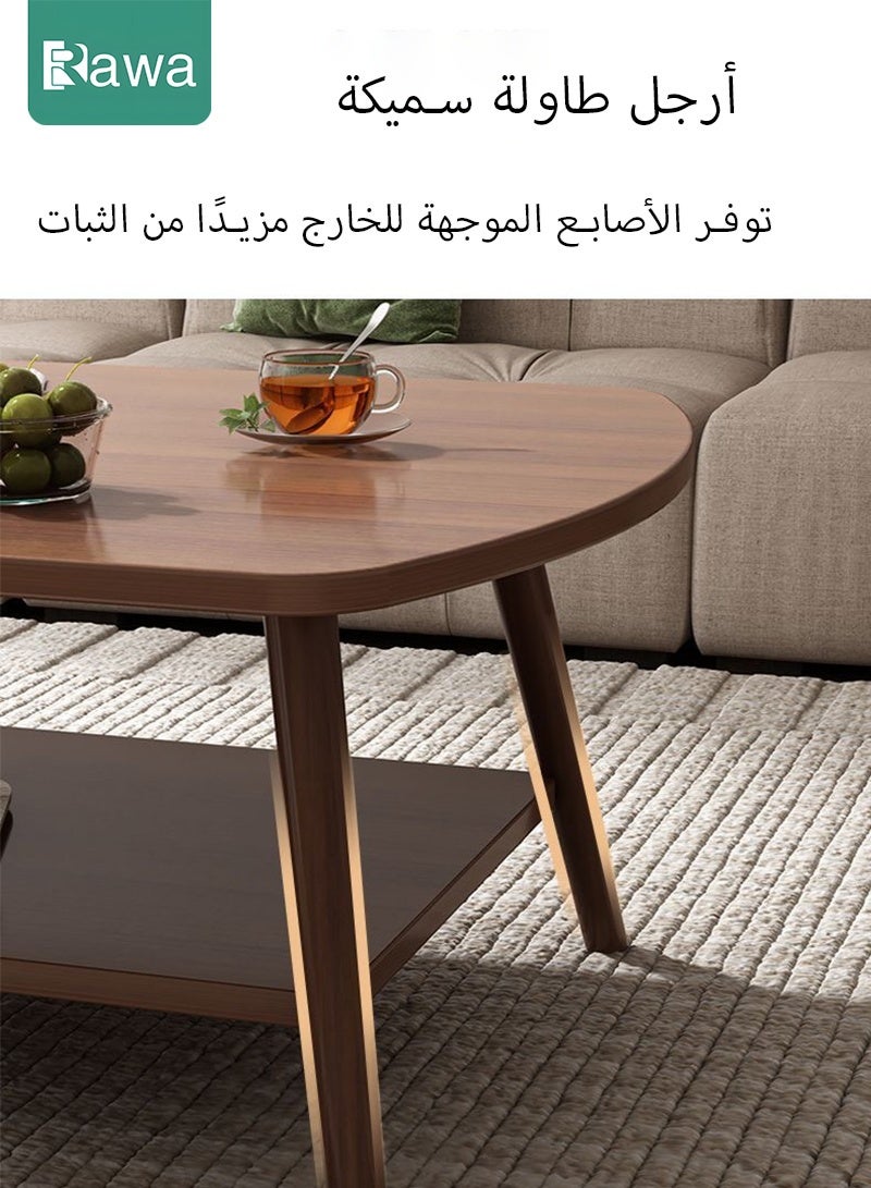 Rawa Modern Coffee Table for Living Room, Mid-Century Oval Wood Coffee Table, Double Layer Center Table for Small Space, 100x50x42cm, Espresso - Image 5