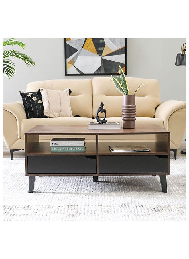 DANUBE HOME Jilly 2 Drawer Coffee Table Multifunctional Living Room Desk Space Saving Center Table Modern Design Furniture For Home Living Room L 110 x W 55 x H 47 cm Columbia/Black  - Image 1