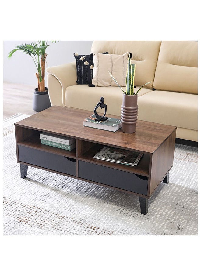 DANUBE HOME Jilly 2 Drawer Coffee Table Multifunctional Living Room Desk Space Saving Center Table Modern Design Furniture For Home Living Room L 110 x W 55 x H 47 cm Columbia/Black  - Image 2