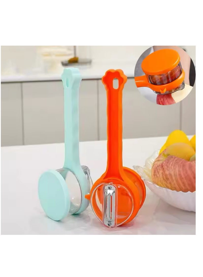 BLUE CORAL Multifunctional Peeling Knife With Storage Box Manual Apple Peeling Cutter Portable Veggie Potatoes Peelers Kitchen Accessories (2-Pack Orange/Mint Green)  - Image 1