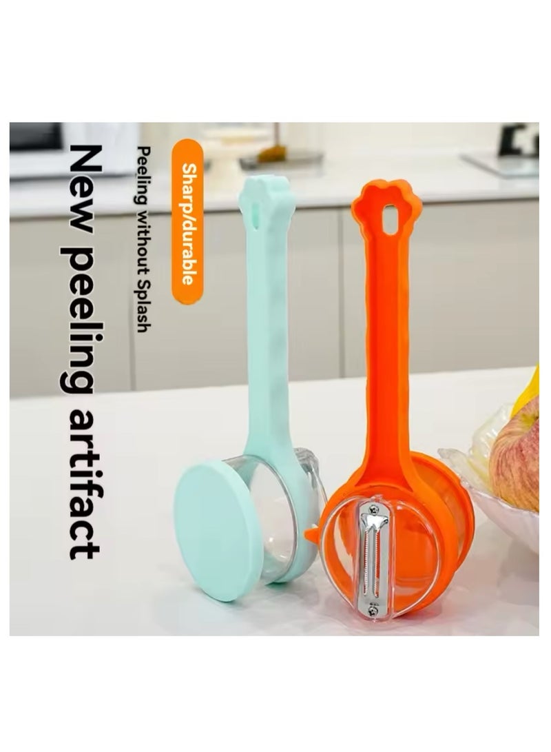 BLUE CORAL Multifunctional Peeling Knife With Storage Box Manual Apple Peeling Cutter Portable Veggie Potatoes Peelers Kitchen Accessories (2-Pack Orange/Mint Green)  - Image 5
