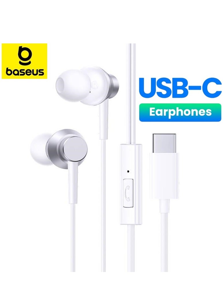 Baseus USB C Headphone, Wired Earbuds with Microphone, Type C Headphones In-ear for iPhone 15 Pro Max, iPad Pro/Air, MacBook Pro/Air, Samsung S24 Ultra, Samsung S23 ultra, S22+ Redmi Note 13 & More White - Image 1
