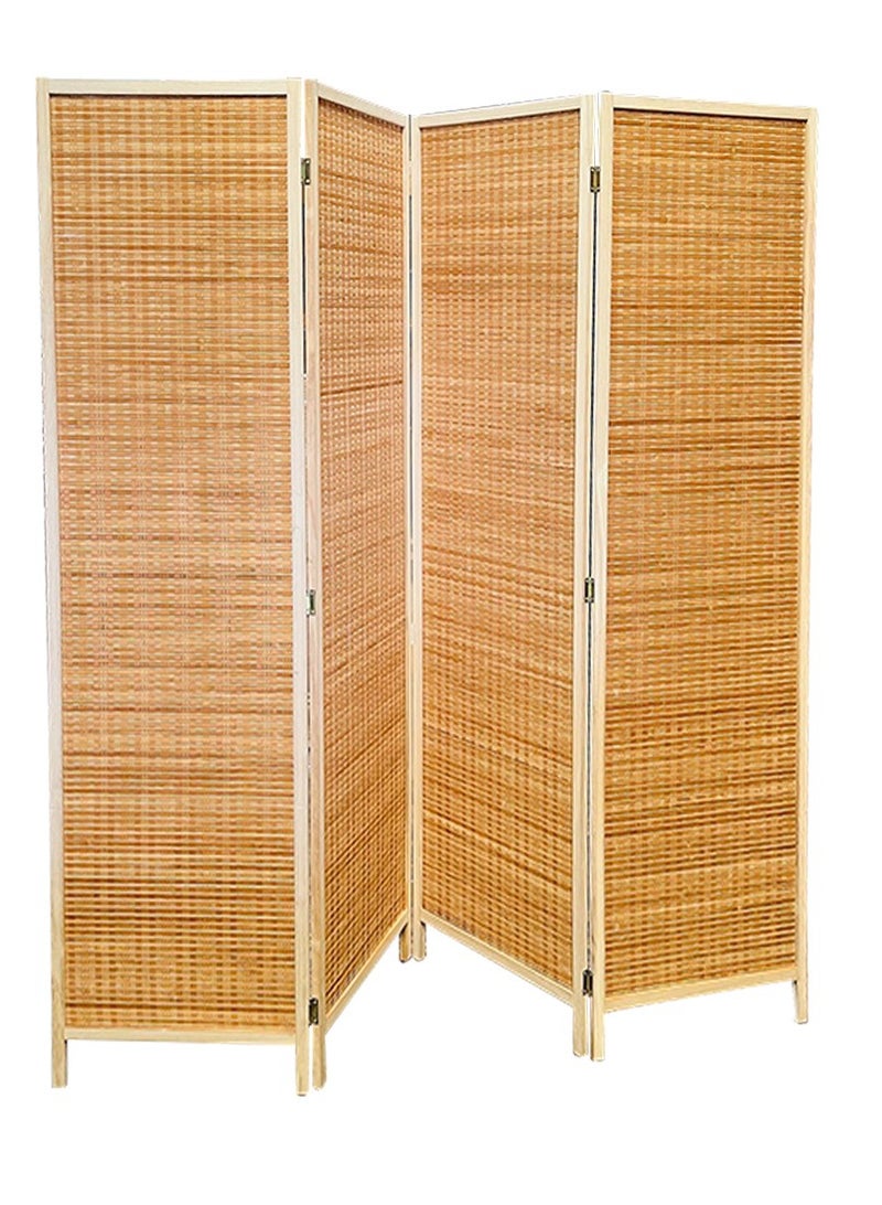 Generic 𝐅𝐅𝐃 Wooden Room Divider with Foldable Panels | Freestanding 4-Panel Privacy Screen | Lightweight & Durable Room Separator for Living Room, Bedroom, Office | Portable, No Assembly Required, Stylish Rattan Finish  - Image 1
