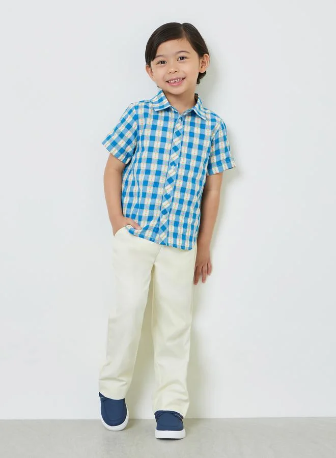 تايك تو Boys Blue Gingham Check Short Sleeve Shirt