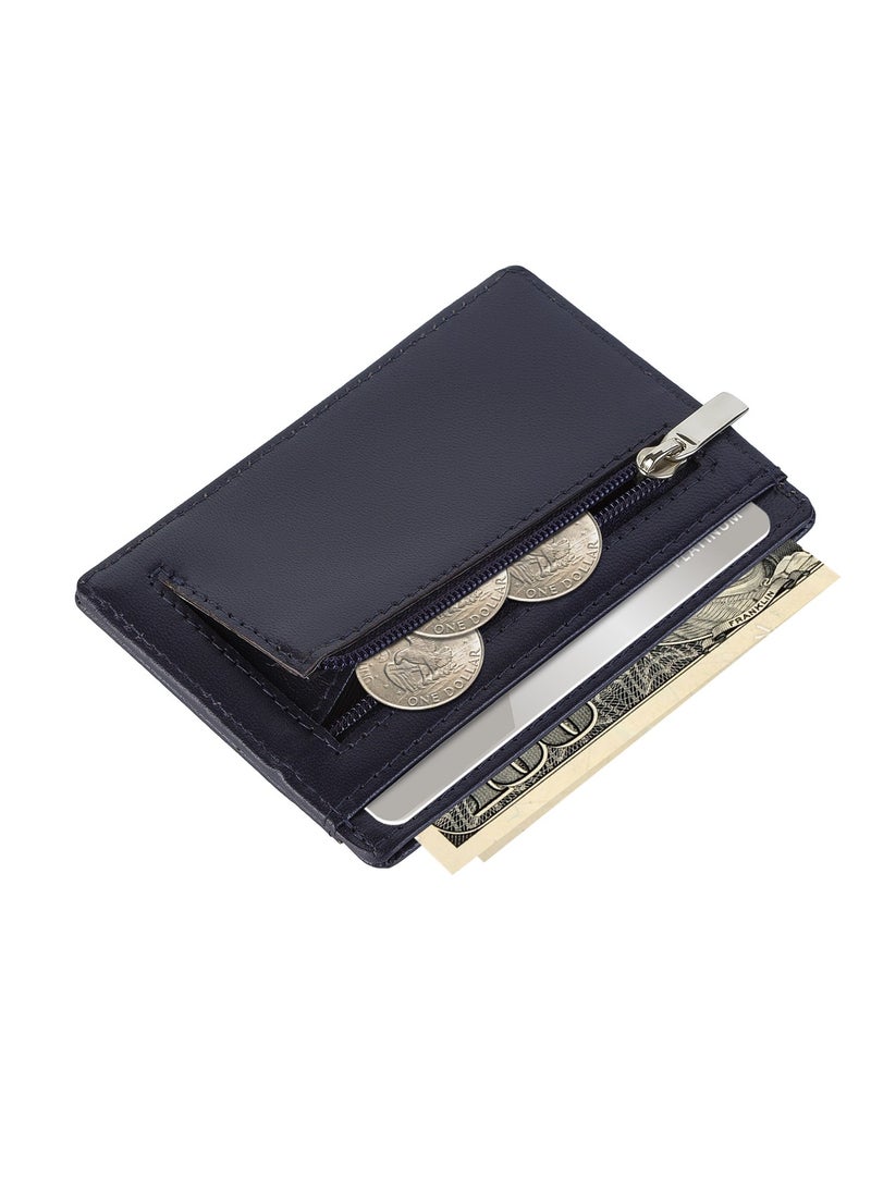 SKENZBI - Slim Credit Card Holder Minimalist Zip Wallet with coin pocket Blue - Image 1