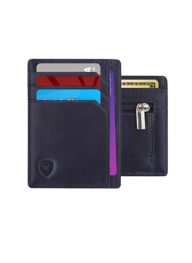 SKENZBI - Slim Credit Card Holder Minimalist Zip Wallet with coin pocket Blue - Image 1