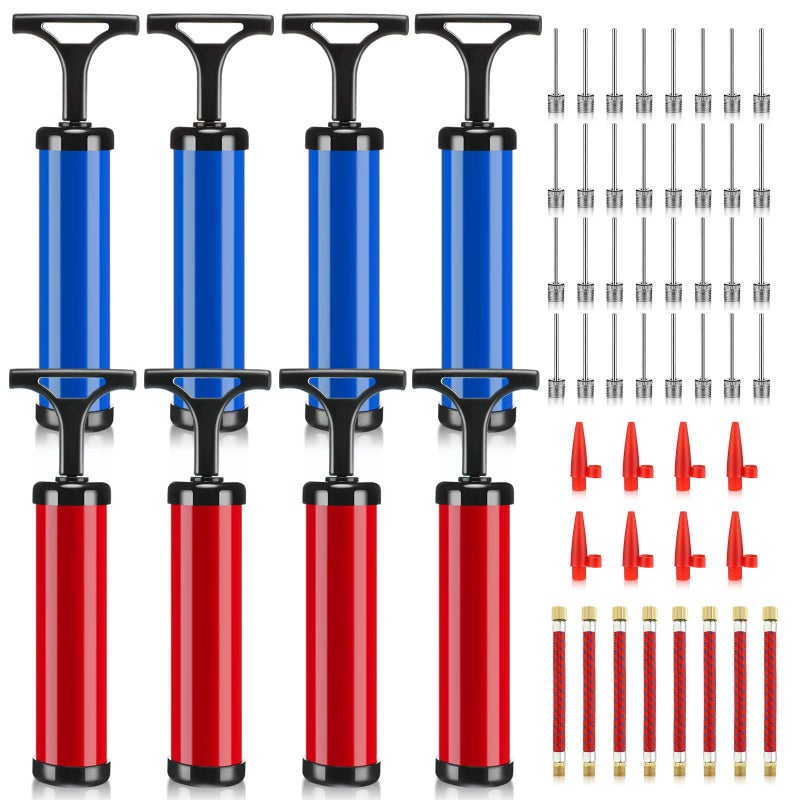 Chumia 8 Sets Ball Pumps Air Pump Bulk for Balls with Needle Nozzle Extension Hose Sports Ball Tool for Soccer Basketball Football Volleyball Blue Red - Image 2