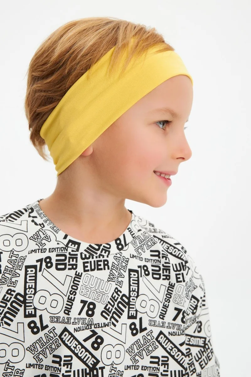 بيبيجيز Yellow-White Boy's Cotton Combed Oversize White T-Shirt Yellow Bandana 2-Piece Set