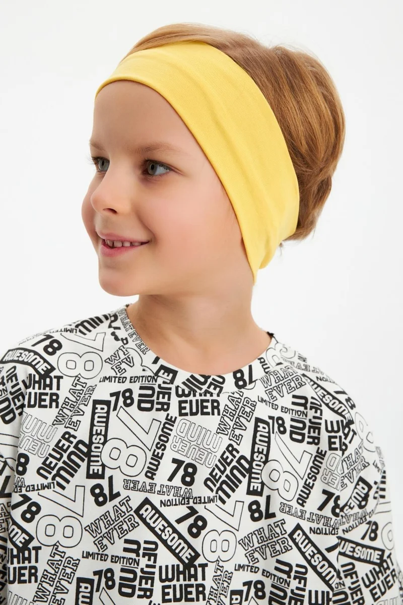 بيبيجيز Yellow-White Boy's Cotton Combed Oversize White T-Shirt Yellow Bandana 2-Piece Set