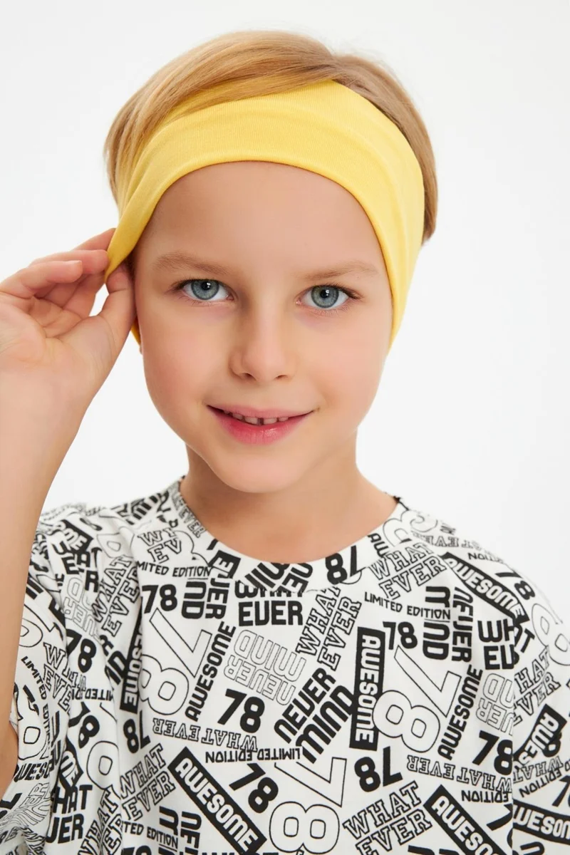 بيبيجيز Yellow-White Boy's Cotton Combed Oversize White T-Shirt Yellow Bandana 2-Piece Set