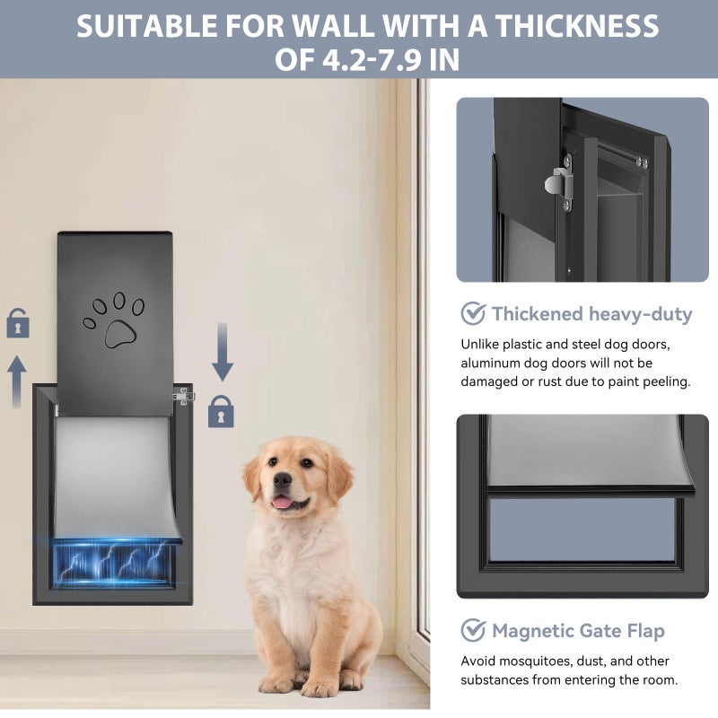 Petoasis [Petoasis] 3-Flaps Dog Door for Wall, Rust Proof Aluminum Alloy Frame, Extreme Weather Dog Door Can Block Wind, Snow, and Rainwater Intrusion (Black, Large for Wall) - Image 4