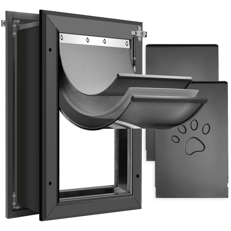Petoasis [Petoasis] 3-Flaps Dog Door for Wall, Rust Proof Aluminum Alloy Frame, Extreme Weather Dog Door Can Block Wind, Snow, and Rainwater Intrusion (Black, Large for Wall) - Image 1