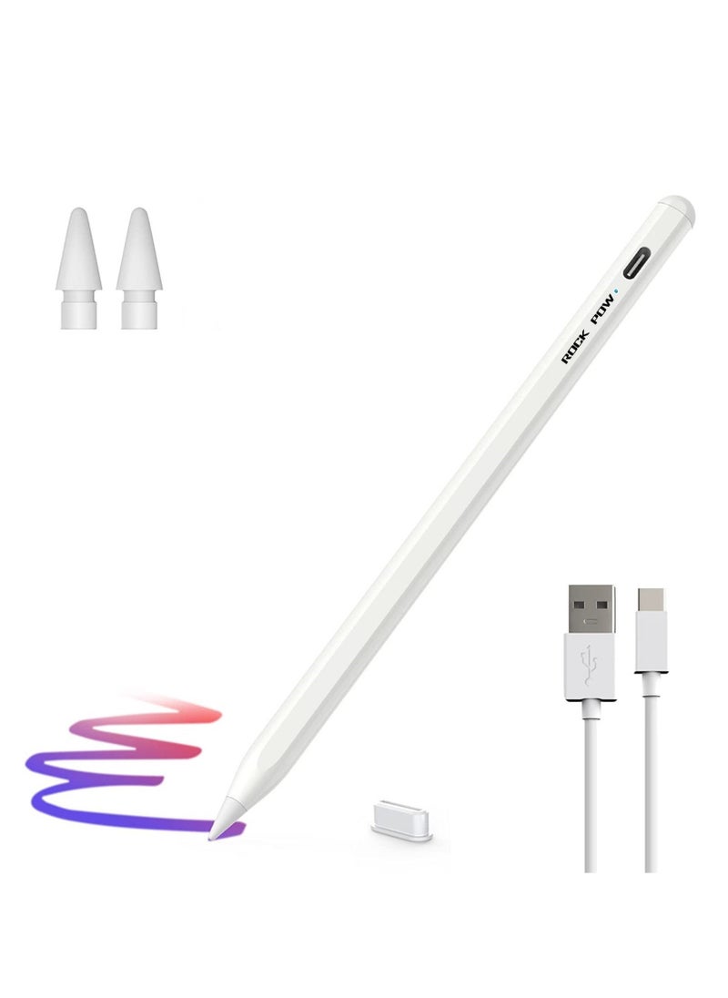 روك بو قلم ستايلس لجهاز iPad مع رفض الكف ، قلم نشط متوافق مع (2018-2022) iPad Pro 11 & 12.9 inch ، iPad 9th / 8th / 7th / 6th Gen ، iPad Air 5th / 4th / 3rd Gen ، iPad Mini 6th / 5th White  - Image 1