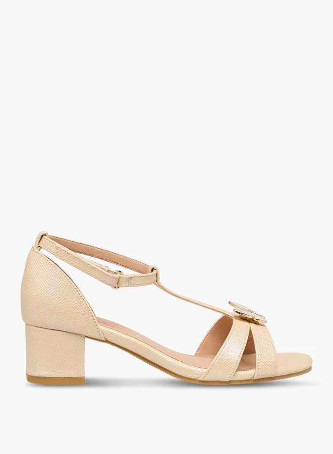 Girls' Butterfly Accent Block Heel Sandals with Hook and Loop Closure