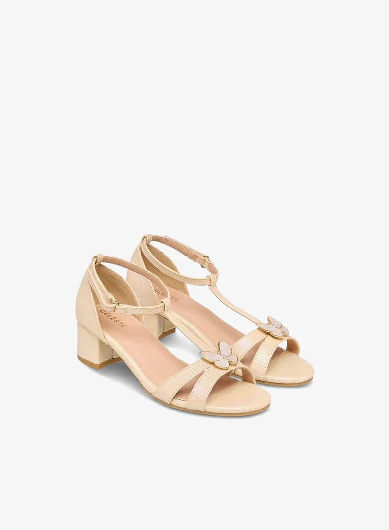 Celeste Girls' Butterfly Accent Block Heel Sandals with Hook and Loop Closure