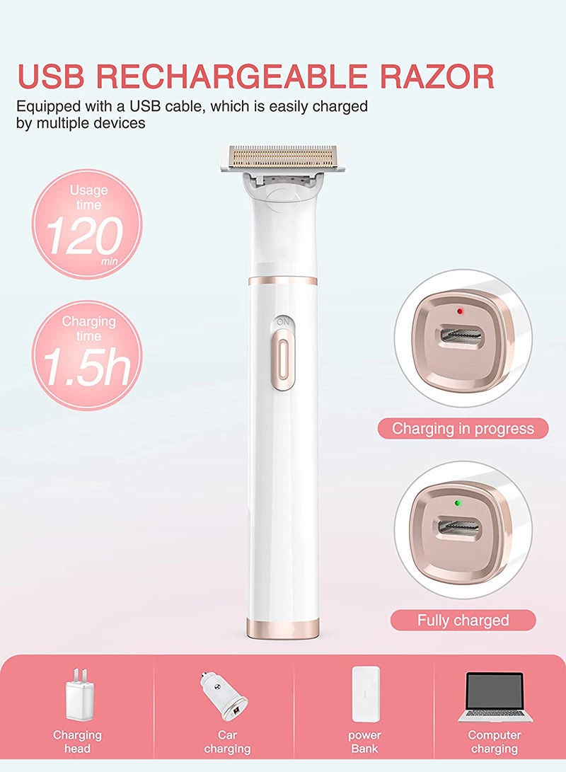 Sharpdo Facial Hair Removal for Women, 4 in 1 Electric Razor for Women, Painless Eyebrow Trimmer Bikini Trimmer Hair Remover Kit for Face, Eyebrow, Nose, Arms, Legs and Pubic Hair USB Rechargeable & Portable - Image 2