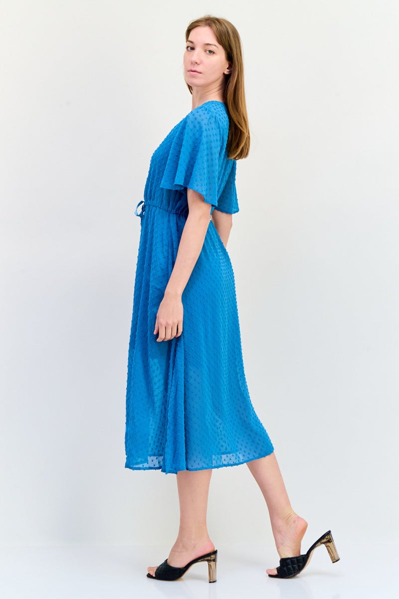 SALSA Women Textured Midi Dress, Teal Blue - Image 3