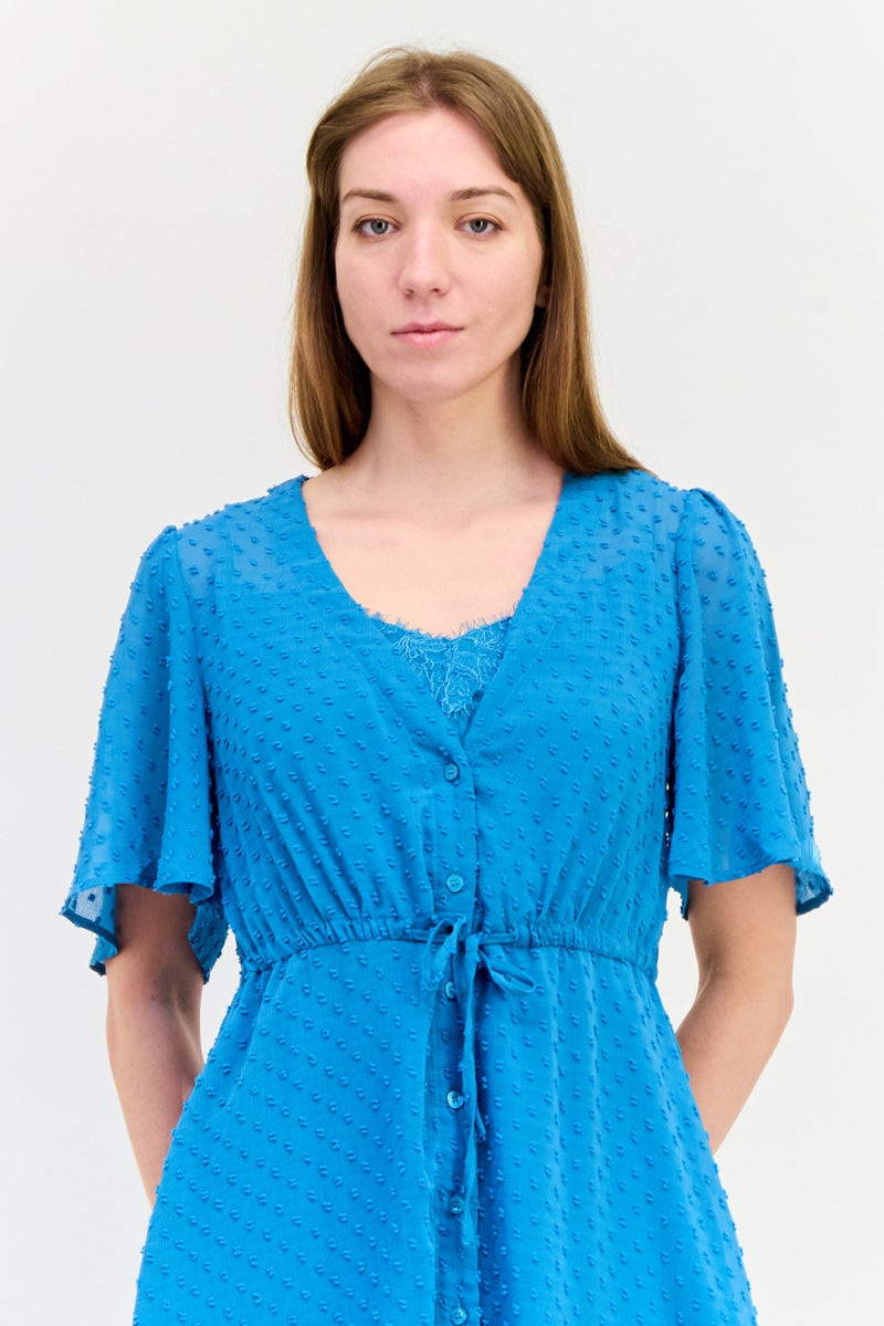 SALSA Women Textured Midi Dress, Teal Blue - Image 4