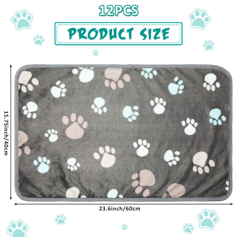 Tegeme 12 Pcs Pet Blankets Soft Fluffy Fleece Dog Cat Warm Paw Print Pattern Blankets Flannel Throw for Pets Dog Puppy Cat(23 x 16 Inch,Dark Gray) - Image 2