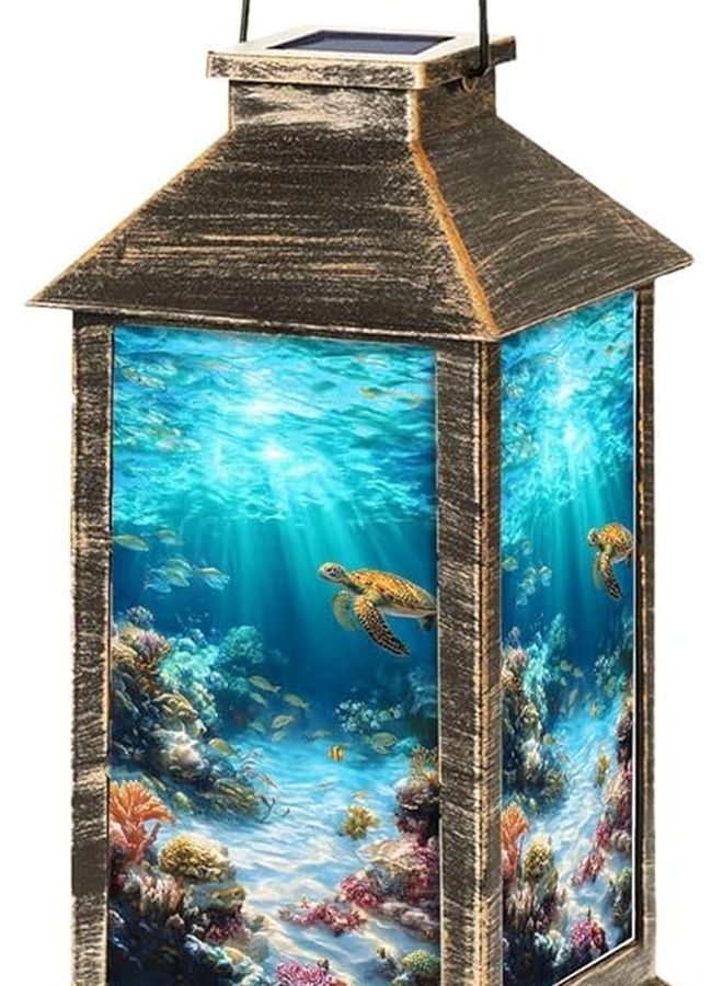 فانوس شمسي خارجي مقاوم للماء باللون الأزرق 7 مصابيح معلقة للحديقة والفسحة - Image 1