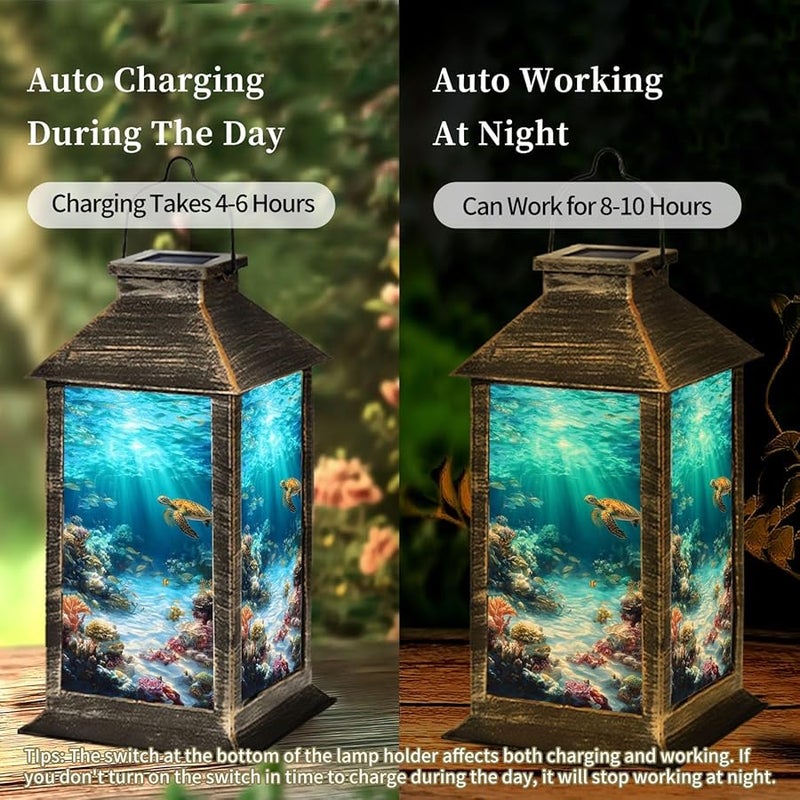 فانوس شمسي خارجي مقاوم للماء باللون الأزرق 7 مصابيح معلقة للحديقة والفسحة - Image 5