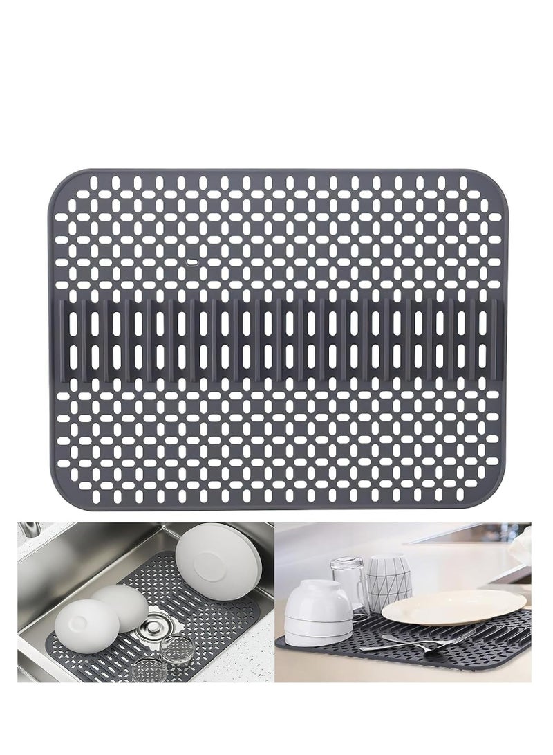 SYOSI Silicone Dish Drying Mat Multifunctional Draining Board Mats with Drain Holes High Purity Silicone Drying Mat Flexible Rubber Dish Draining Mat for Kitchen Counter 43x32cm Grey - Image 1