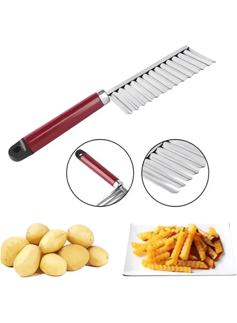 Wavy Blade French Fry Cutter – Crinkle Cut Potato Slicer and Vegetable Chopper Knife for Carrots, Cucumbers & Veggies – Stainless Steel Kitchen Cutting Tool - Image 1