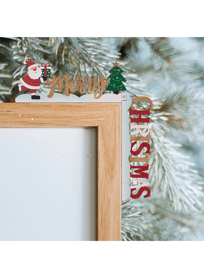 HI-FINE زينة إطار باب الزاوية بمناسبة عيد الميلاد 2 قطعة زخارف خشبية جمالية زينة معلقة على الحائط لعلامات المنزل والخزائن - Image 3