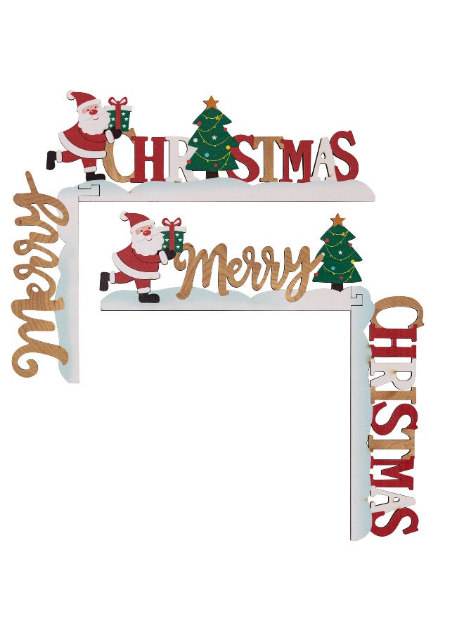HI-FINE زينة إطار باب الزاوية بمناسبة عيد الميلاد 2 قطعة زخارف خشبية جمالية زينة معلقة على الحائط لعلامات المنزل والخزائن - Image 1