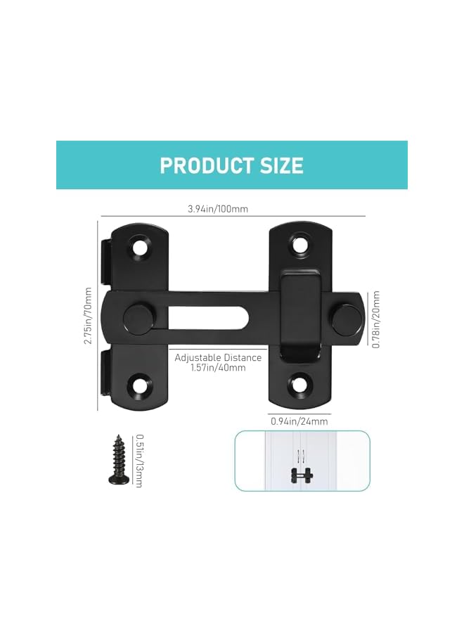promass 180° Degree Flip Sliding Barn Door Locks, Sliding Barn Door Locks, Stainless Steel Gate Latch Bolt Buckle Lock for Barn Door, Pet Door, Bathroom, Garage, Window, Sliding Door Lock - Image 2