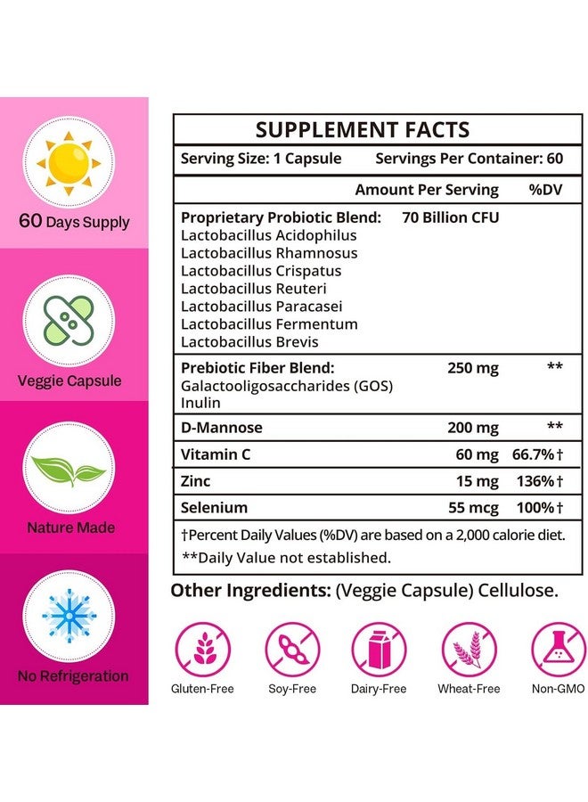 Dmeisy Vaginal Probiotics, 70 Billion CFU Probiotics for Women, 13-in-1 Womens Probiotic & Organic Prebiotics for Vaginal, Urinary, pH Balance, Immune, Gut & Digestive, Bloating Health - 2 Months Supply - Image 2