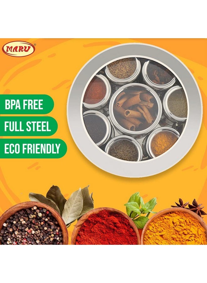 MARU MARU 8 in 1 Stainless Steel Masala Box for Kitchen, Stylish Spice Box with See-Through Lid, Includes 8 Containers and 3 Spoons - Perfect Kitchen Masala Dabba, Dark Blue (20.5cms) Size 12  - Image 4